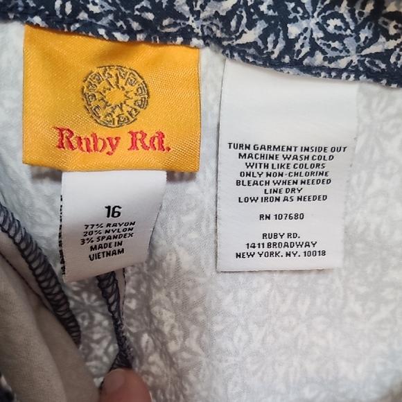 Ruby Rd. Navy and White Patterned Pants - Picture 2 of 3